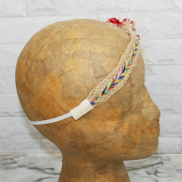 HAND CRAFTED Girls Headband Floral Braided Aztec Boho Red Rose Hair Accessory - Picture 2 of 10